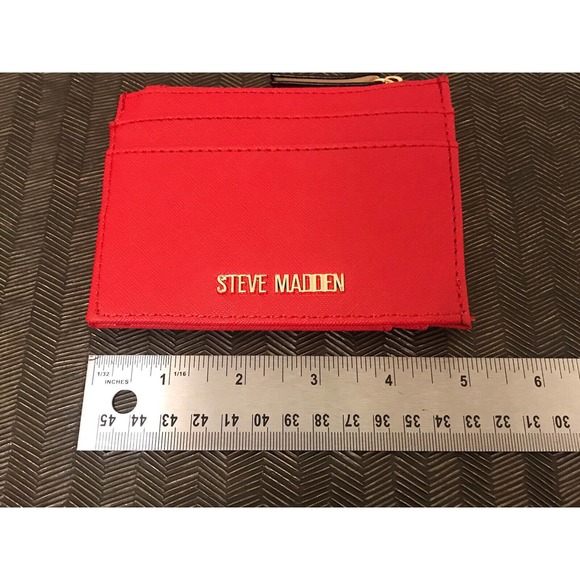 Steve Madden Red Card Holder, ID Wallet Zip Coin Purse - Picture 7 of 14